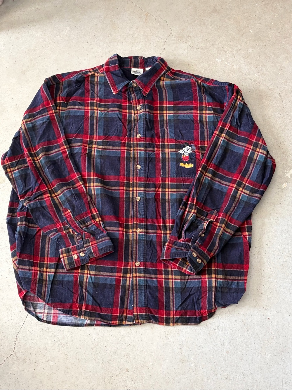 Vintage The Disney Store Mickey Mouse Plaid Corduroy Shirt XL